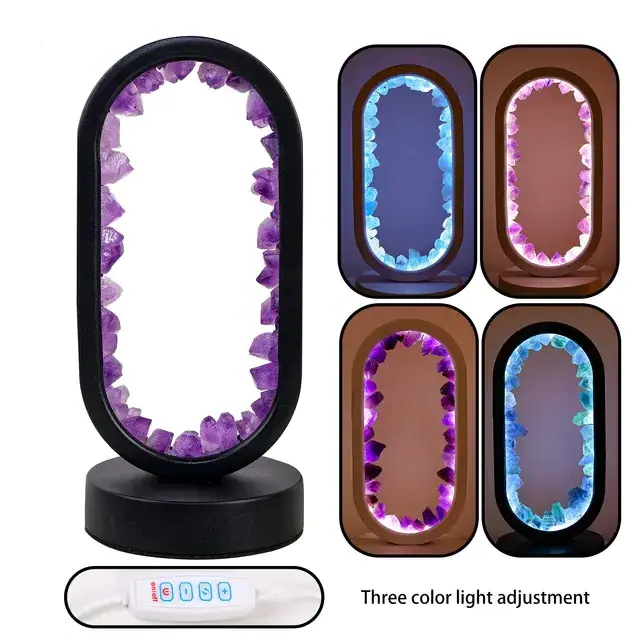 New Wholesale Customize Natural Stone Crystal Crafts Healing Round Night Light Different Light Crystal Table Lamp For Home Decor