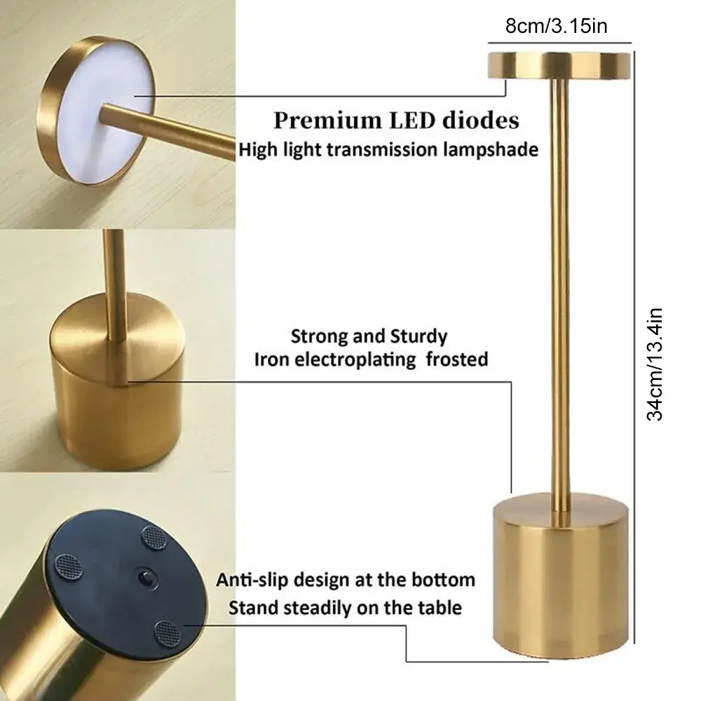 Portable Led Desk Lamp With Rechargeable Battery Operated Out Door Resaturant Bar Table Lamps Modern  Antique Brass