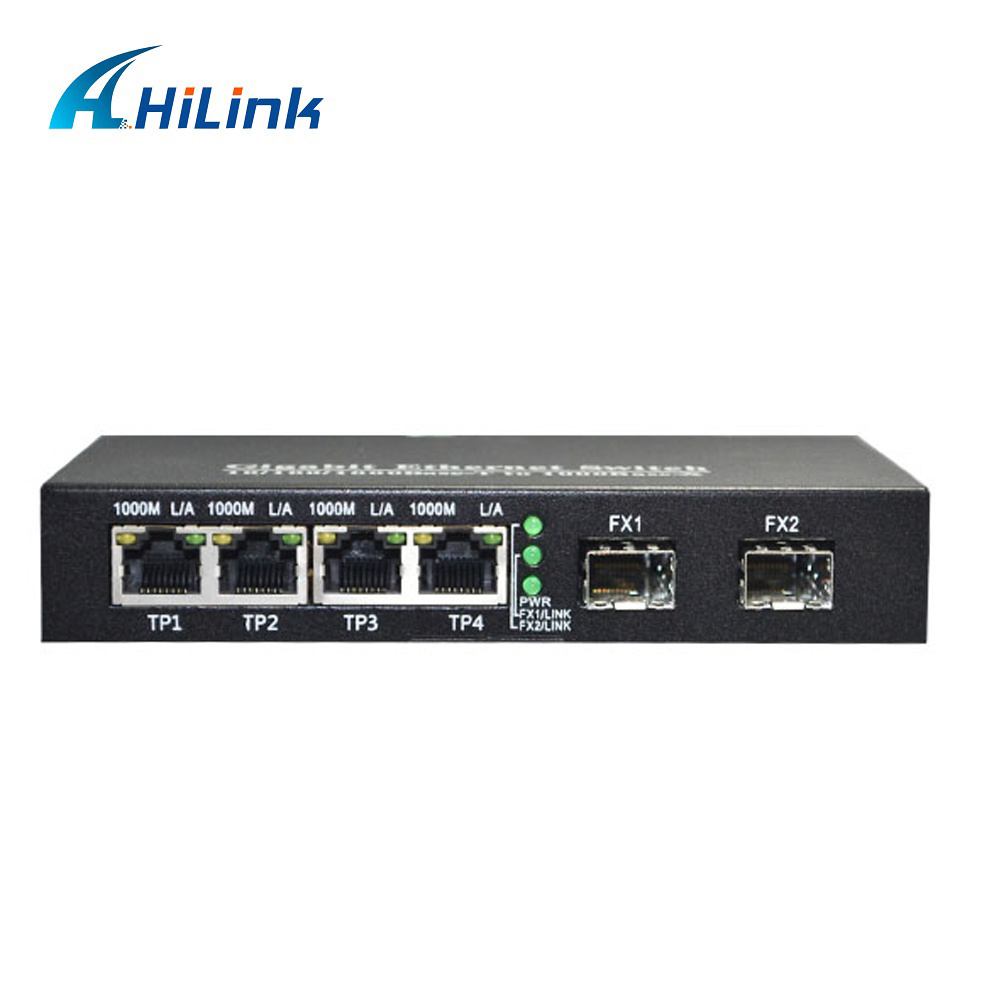 10/100/1000M dual SFP to 4 RJ45 ports Fiber Optic Media Converter Giga Fiber ethernet switch