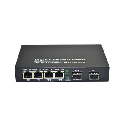 10/100/1000M dual SFP to 4 RJ45 ports Fiber Optic Media Converter Giga Fiber ethernet switch