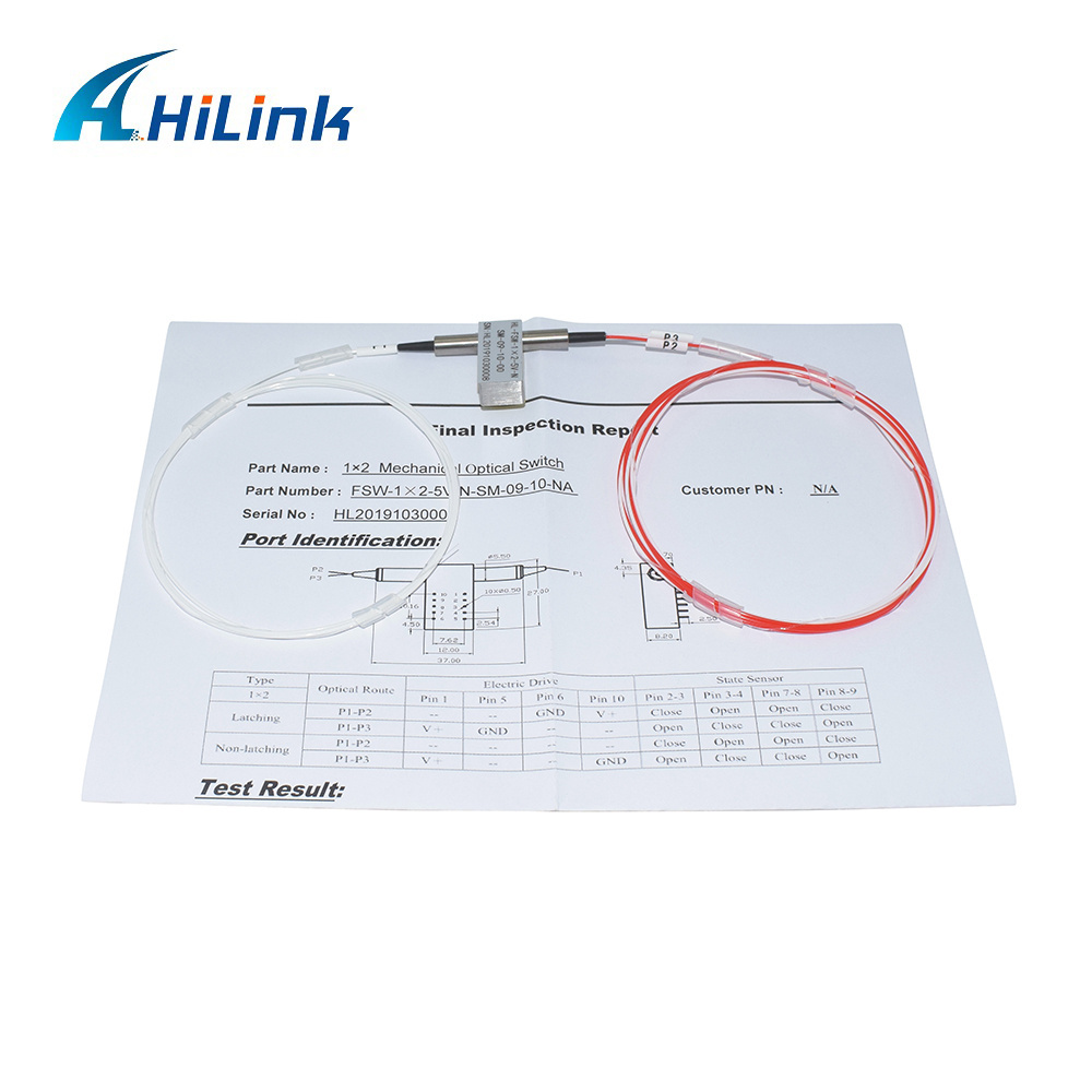 Hilink 1X2 Mechanical optical switch 1310/ 1550nm SM 5V Non-Latching 0.5m with/without connector