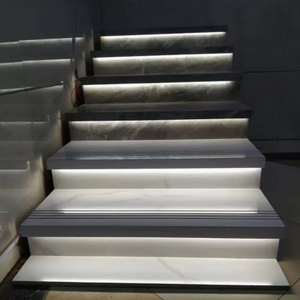 HILITE high glossy full body carrara marble look floor porcelain stairs design foshan tiles staircase steps tiles