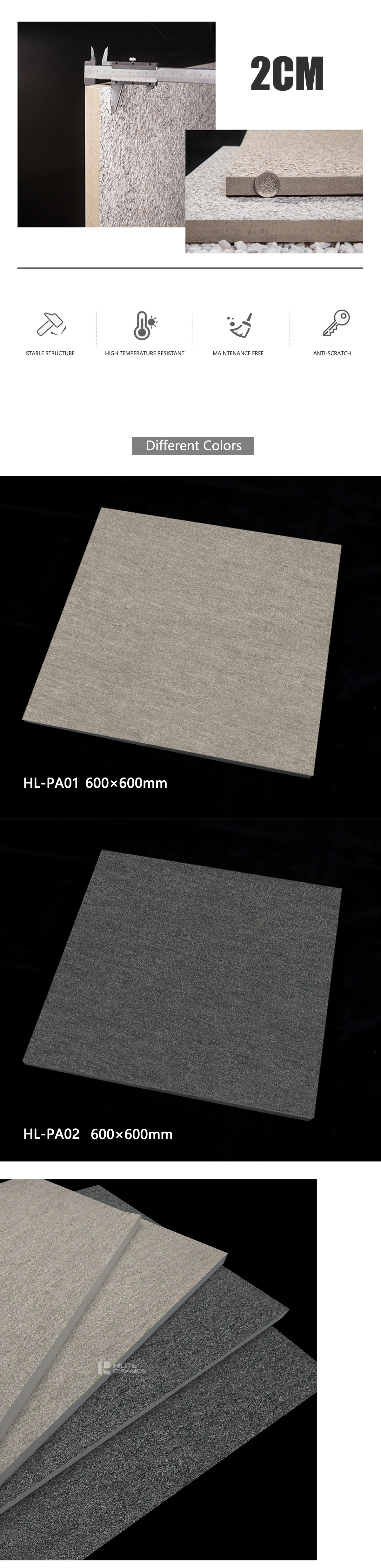 HILITE Foshan Natural Stone 2cm Thick Exterior Tiles Outdoor Garden Floor Ceramic Paving Granite Balcony Porcelain 600*600mm