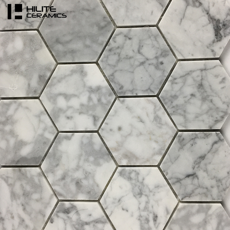 HILITE Foshan Stone Mosaic Marble Tile Decorative Kitchen Backsplash 3D Waterjet 285*300mm Glossy Hexagon Porcelain