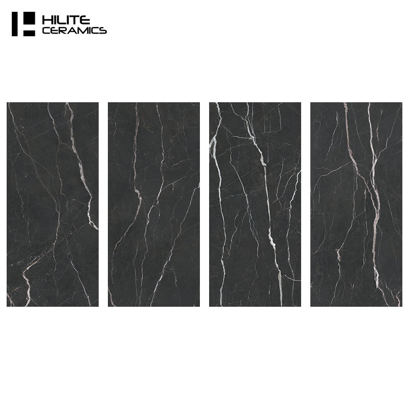 Most Popular 750*1500Mm Textured Black Double Glaze Restaurant Floor Tiles