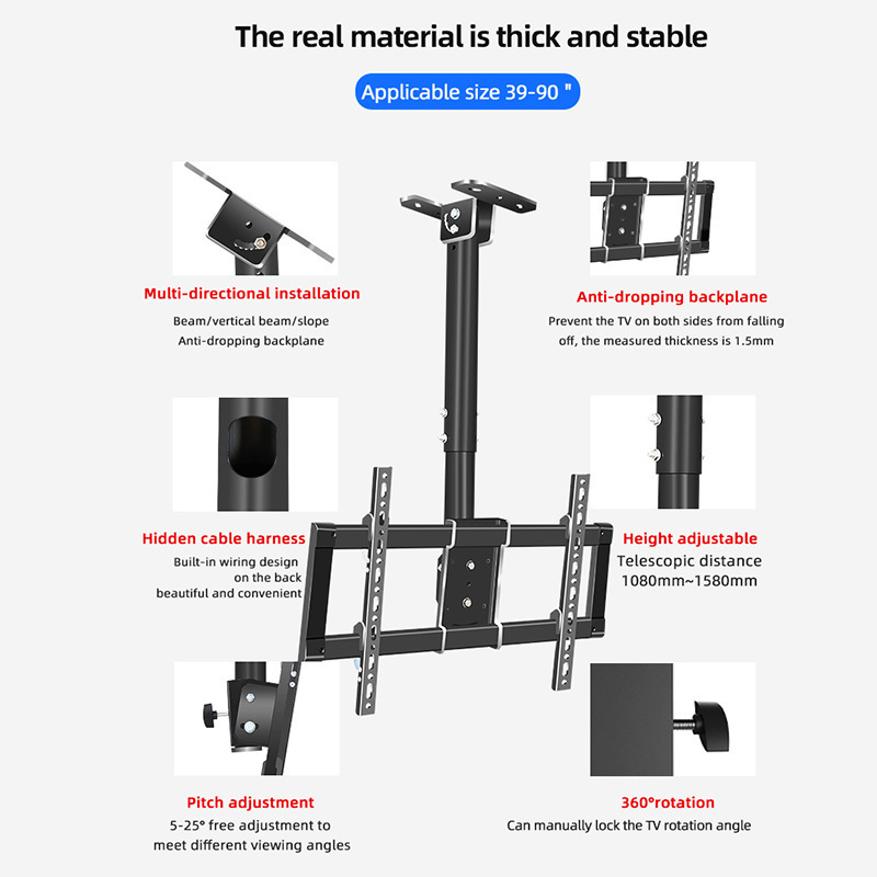 Ceiling TV Mount Roll Forward 39-90 Inch Lift Swivel 360 Rotate TV Wall Mount Display Hanger Home Office T765