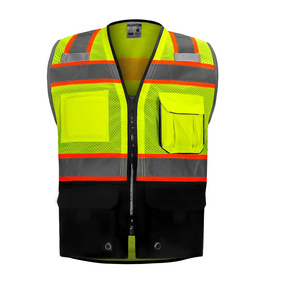 10 Pockets Professional level Safety Vest clothing hi vis safety Vest With Zipper Multi Pockets Reflective Jacket Security