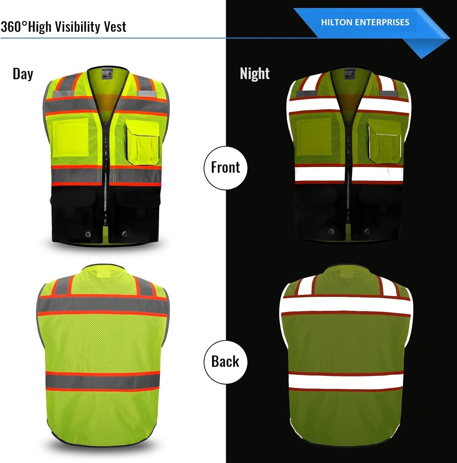 10 Pockets Professional level Safety Vest clothing hi vis safety Vest With Zipper Multi Pockets Reflective Jacket Security