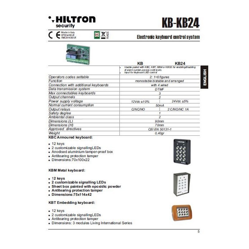 Made in Italy by HILTRON alarm system components CONTROL CARD FOR ELECTRONIC KEYBOARD PRIVATE LABEL AVAILABLE