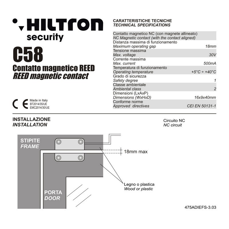 Made in Italy by HILTRON alarm system components BROWN COLOR MAGNETIC CONTACT SENSOR C58MPRIVATE LABEL AVAILABLE