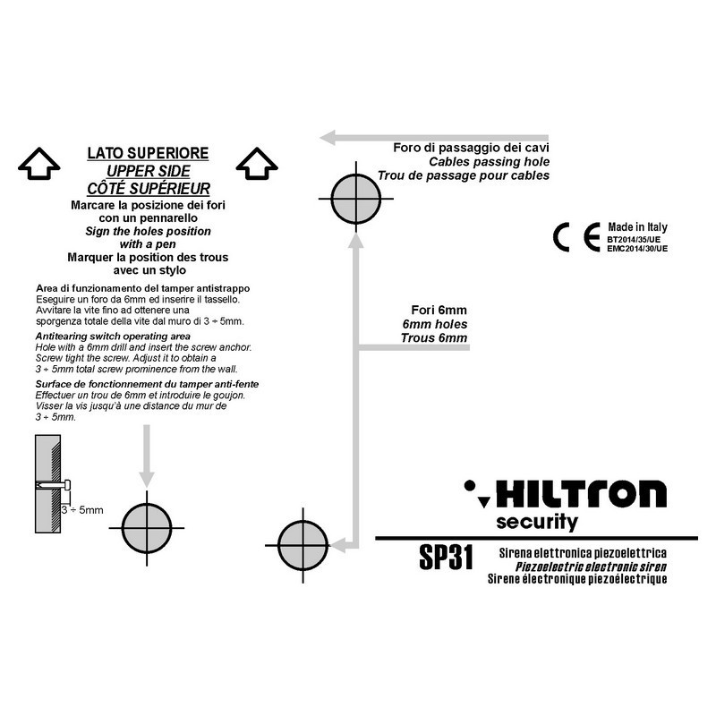 Made in Italy by HILTRON alarm system components ELECTRONIC INDOOR PIEZO ALARM SIREN SP31 PRIVATE LABEL AVAILABLE