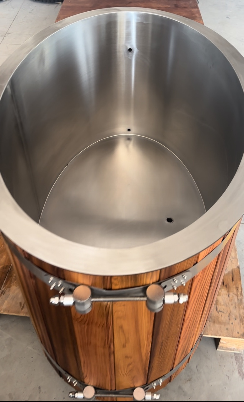 59Inch Luxury 316 Stainless Steel Oval Wooden Ice Bath Ice Pool For Fitness Recovery Cold Plunge With Water Chiller For 1 Person