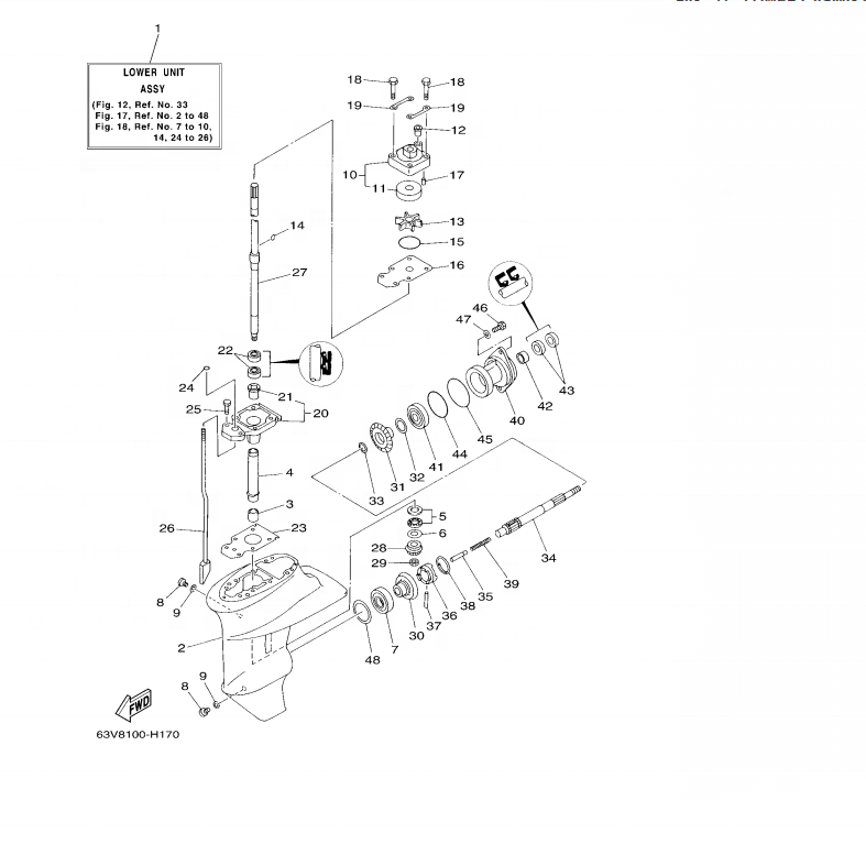 Long lower unit assy 63V-45300-13-4D For Yamaha 2 stroke 15hp outboard motor  9.9FMH/15FMH