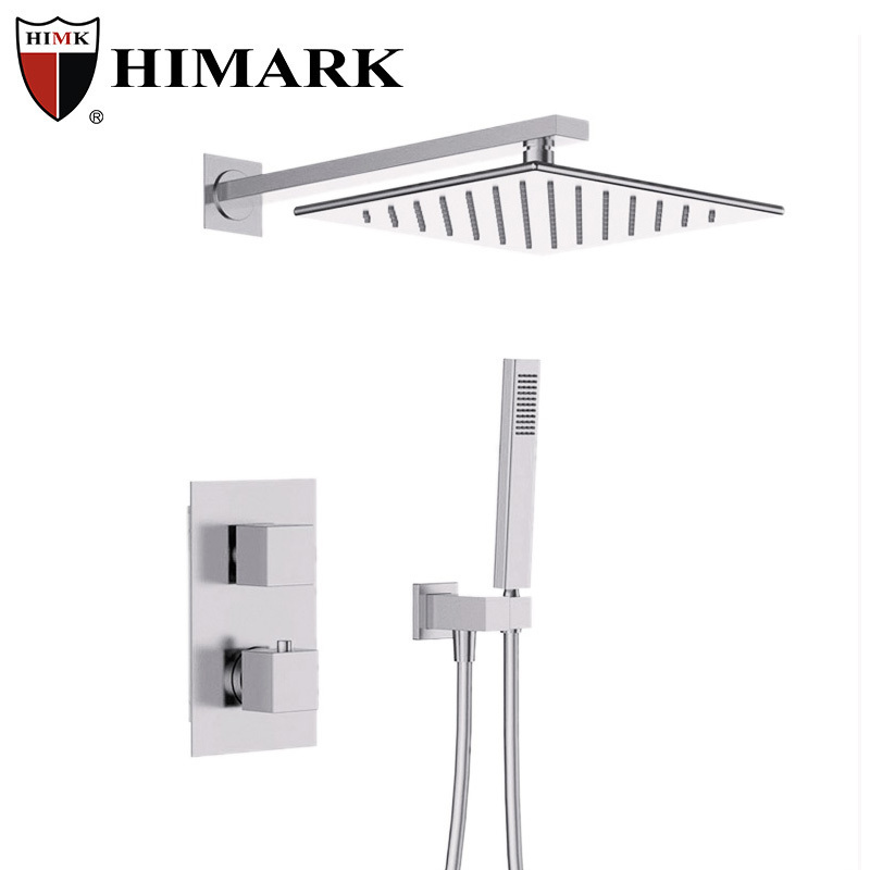 HIMARK luxury wall mounted black shower faucet set brass body concealed thermostatic faucet shower mixer rainfall shower system