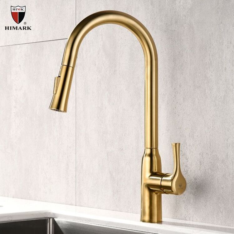 HIMARK upc single handle one lever pullout modern kitchen faucet brushed gold