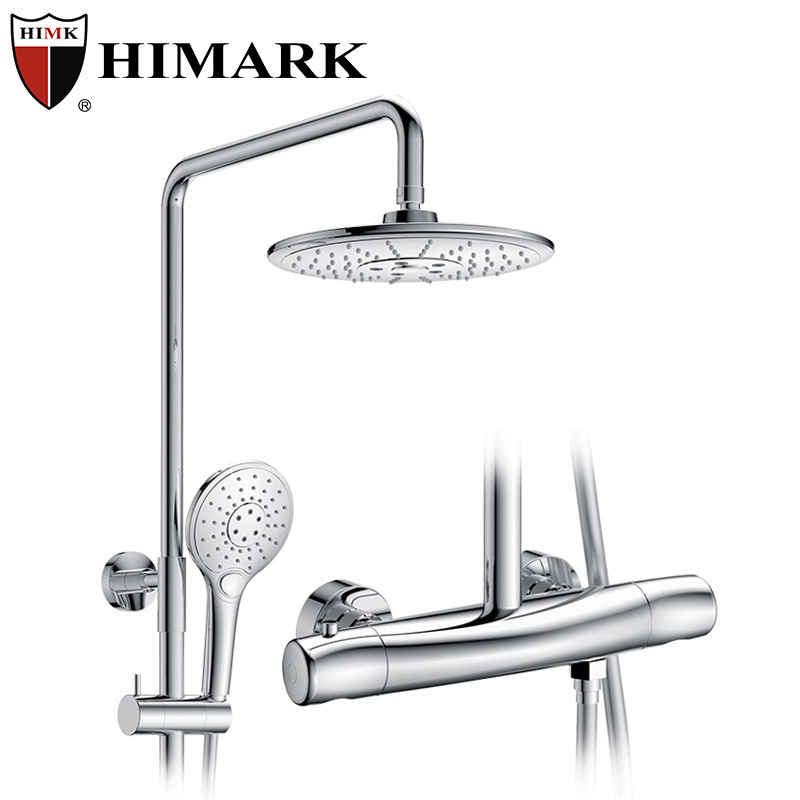 HIMARK modern smart bath shower faucet exposed gold thermostatic shower mixer double handle copper body shower faucet set