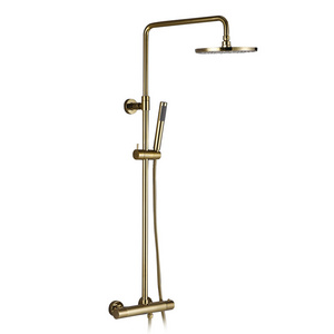 HIMARK modern smart bath shower faucet exposed gold thermostatic shower mixer double handle copper body shower faucet set