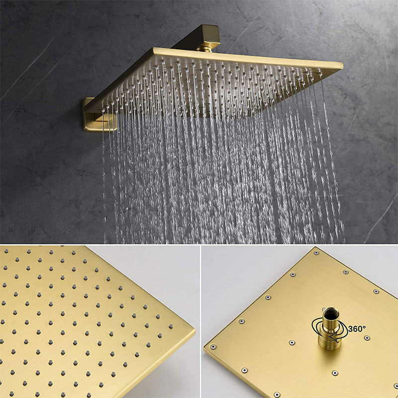 Modern upc black wall mount brass rainfall shower mixer tap system luxury concealed gold bathroom rain bath & shower faucet set