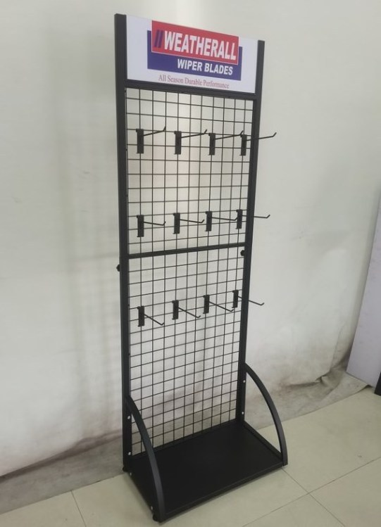 retail shop store custom wire mesh metal grid panel hook hanging merchandise floor products display stand rack