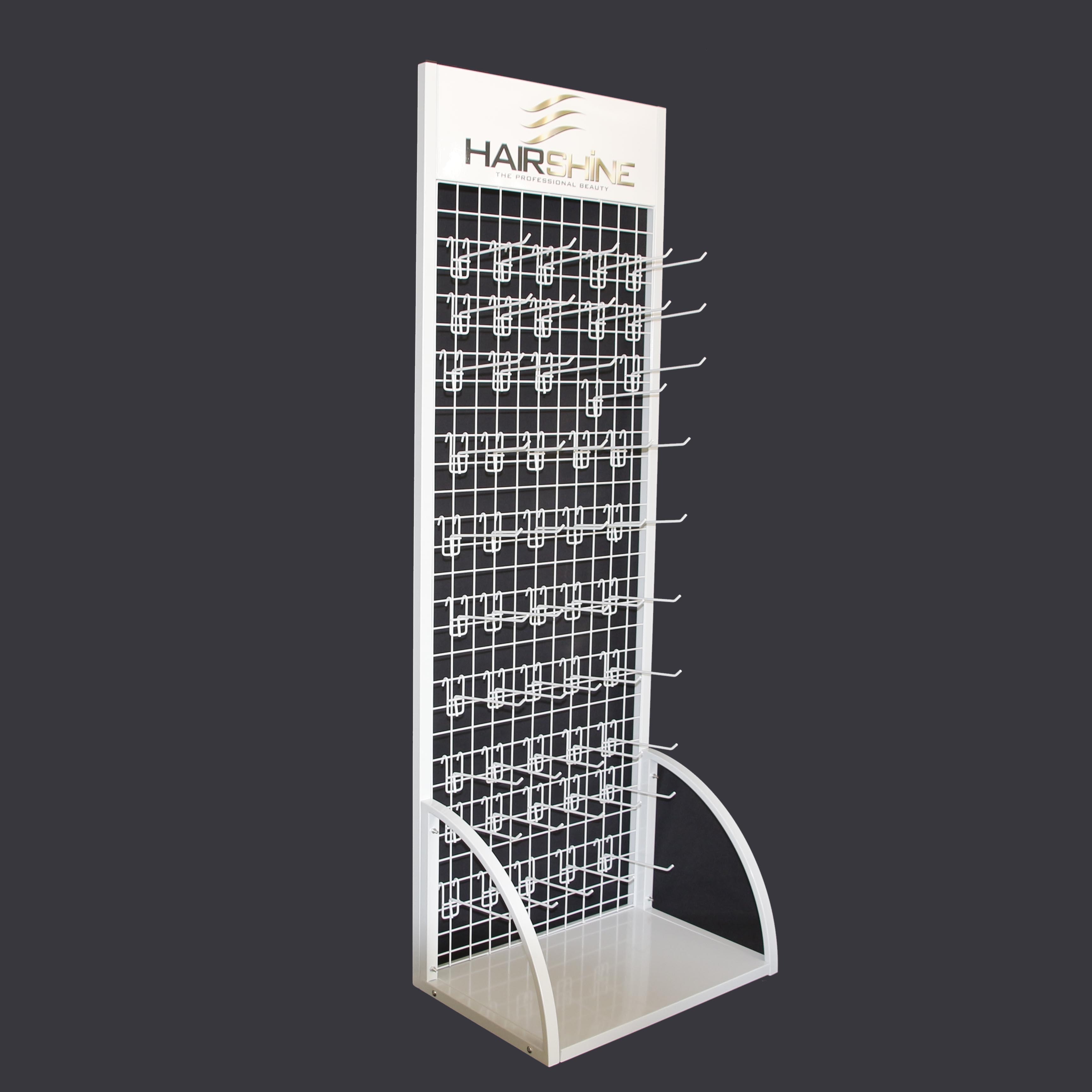 retail shop store custom wire mesh metal grid panel hook hanging merchandise floor products display stand rack