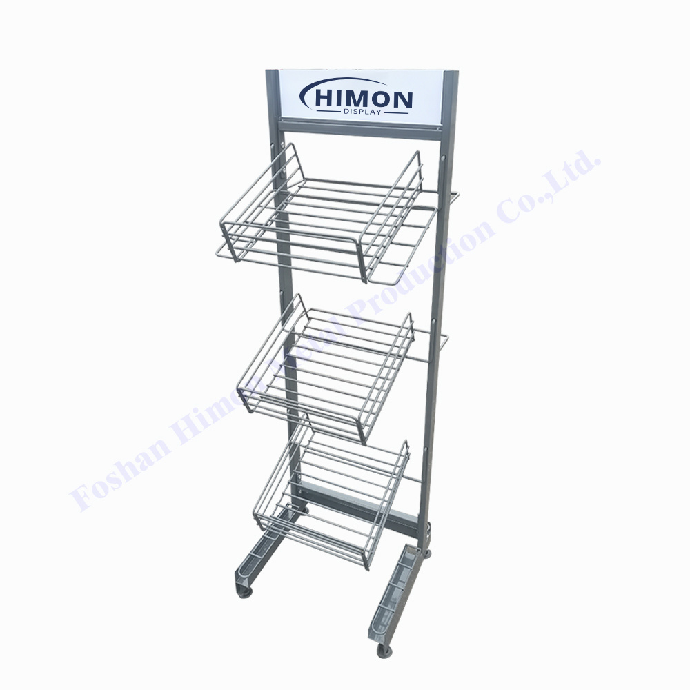 retail store shop movable with wheels metal slanted wire basket shelves umbrella display stand rack