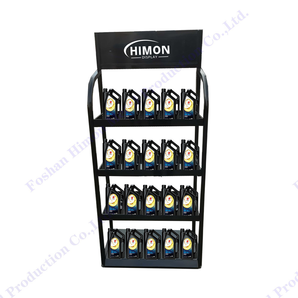 Retail Store Metal display Stand 4 Tiers Car Store Lubricants Motor Oil Display Rack For Sale