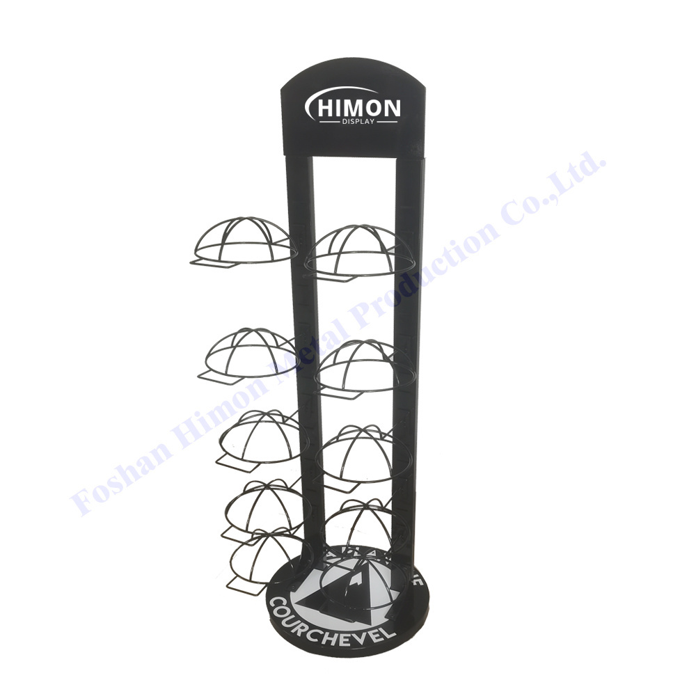 Retail store portable 4 tiers metal floor Wire Holder Rotating Retail for Hanging Cap Rack Display Stand