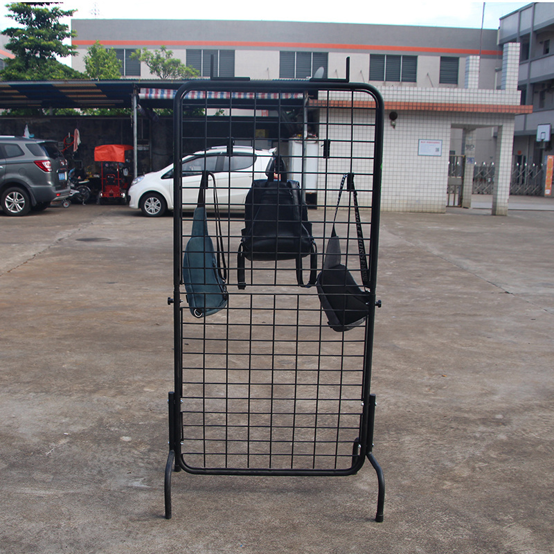 Double Side Retail Hand Bags Display Stand Racks Shelf With Hooks Metal Wire Grid Stand Display