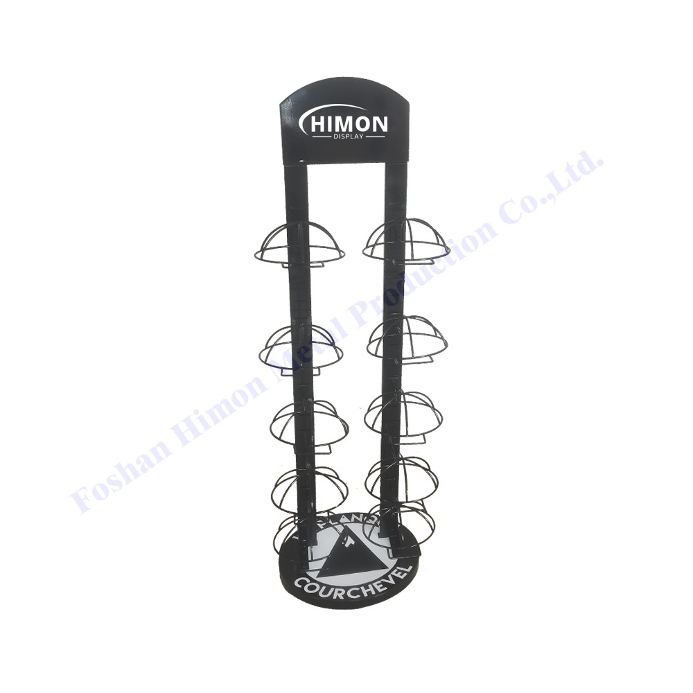 Retail store portable 4 tiers metal floor Wire Holder Rotating Retail for Hanging Cap Rack Display Stand