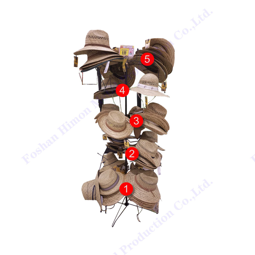 Retail store portable 6 tiers metal floor Wire Holder Rotating Retail Hanging Hat Cap Rack Display Stand