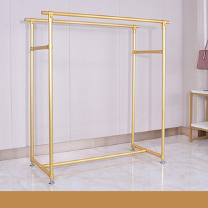 luxury retail fashion portable double bar clothing shops store hanging gold clothes display stand rack