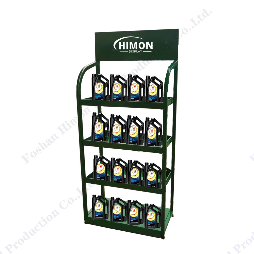 Retail Store Metal display Stand 4 Tiers Car Store Lubricants Motor Oil Display Rack For Sale