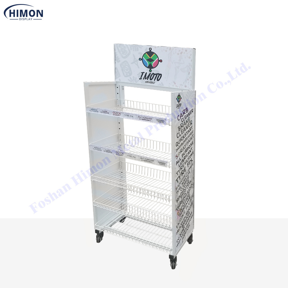 retail grocery store shop display unit products for snacks candy drinks store wire baskets metal stand on wheels