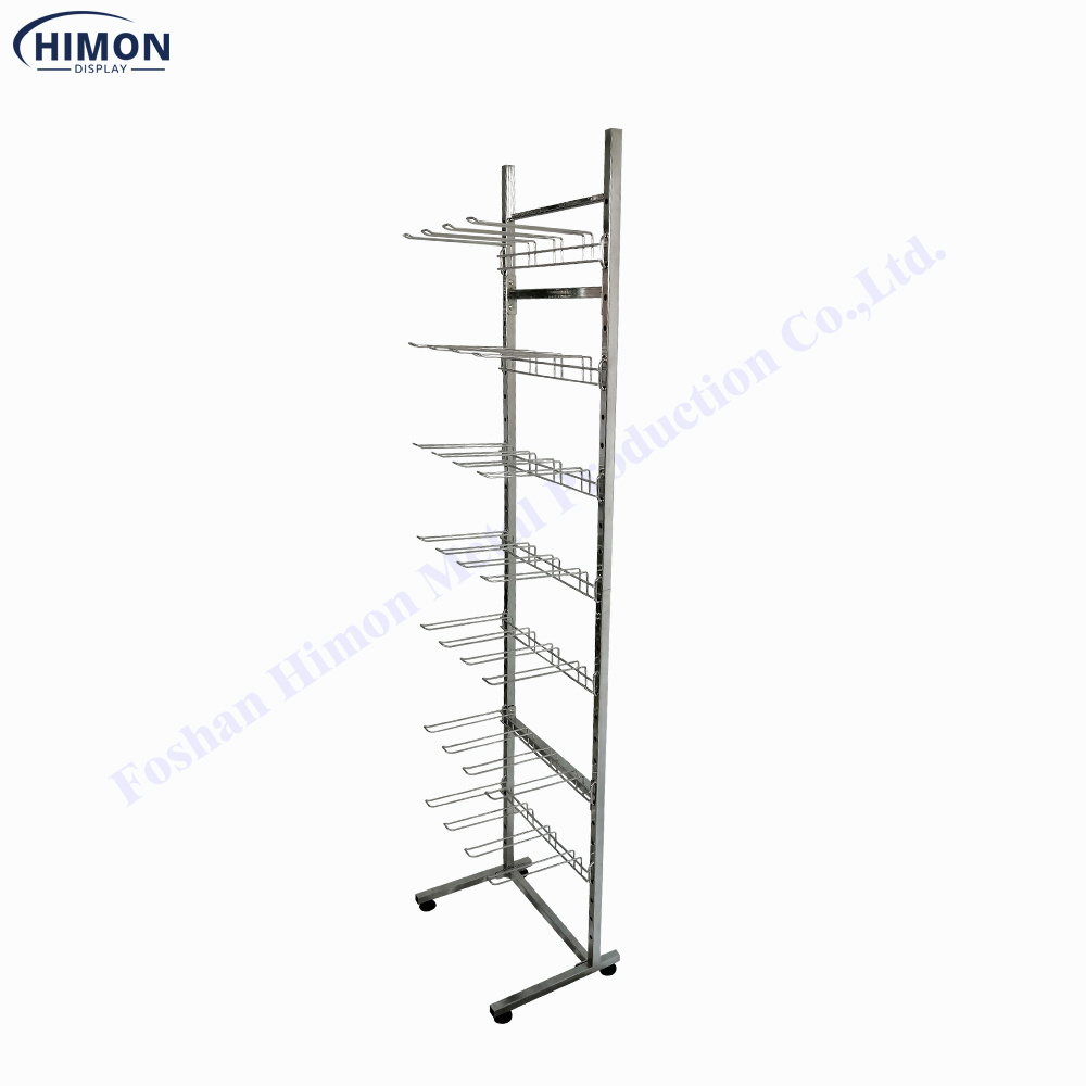 Best Selling Retail Store Grid Metal Wire Display Racks With Hooks Hat Socks Floor Standing Display Stand