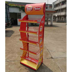 Supermarket  Custom Retail Store Shop Metal 5 Wire Baskets  Floor Shelves Lays Potato Chips  Display Rack Stand