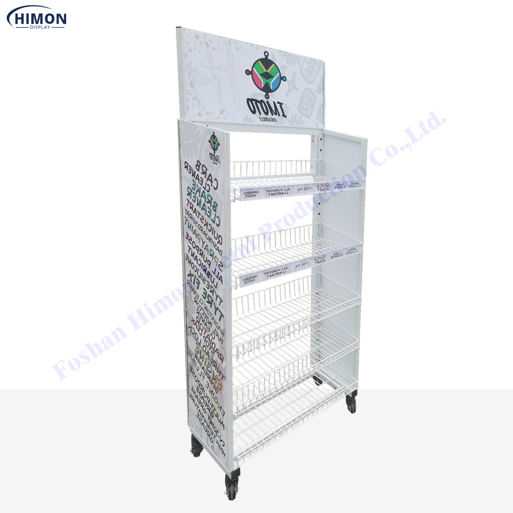 retail grocery store shop display unit products for snacks candy drinks store wire baskets metal stand on wheels