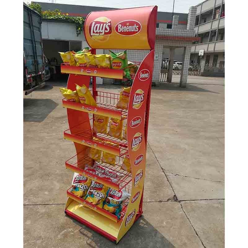 Supermarket  Custom Retail Store Shop Metal 5 Wire Baskets  Floor Shelves Lays Potato Chips  Display Rack Stand