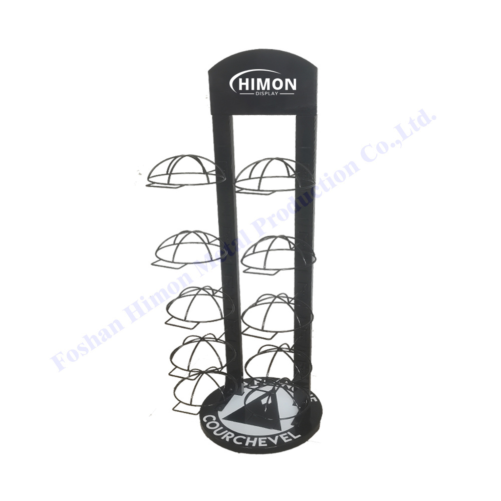 Retail store portable 4 tiers metal floor Wire Holder Rotating Retail for Hanging Cap Rack Display Stand