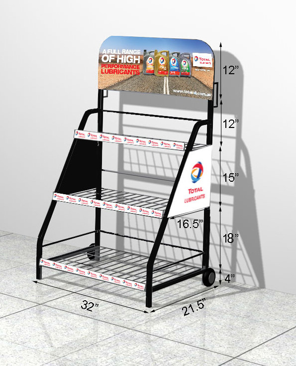 custom hot free standing shop floor metal wire shelf display rack on wheels display unit