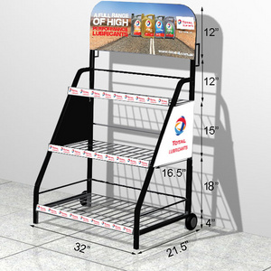 custom hot free standing shop floor metal wire shelf display rack on wheels display unit