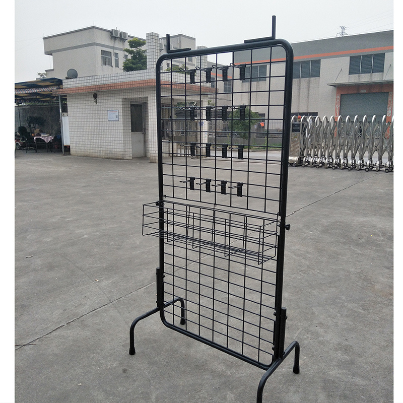 Double Side Retail Hand Bags Display Stand Racks Shelf With Hooks Metal Wire Grid Stand Display