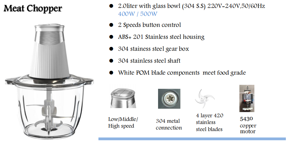 Good Chopper Meat Grinder 2L 3L 400W 500W Stainless Steel Electric Multifunctional Food Processor