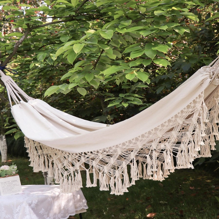 High Quality Portable Polyester Cotton Canvas Outdoor Hammock Tassel Hammock Garden Hammock