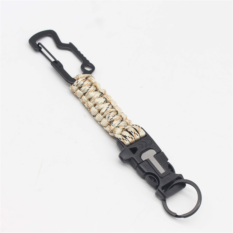 Camping Hiking Bag Accessories Braided Lanyard Utility Ring Hook Paracord 550 Keychain with Carabiner and Key Ring