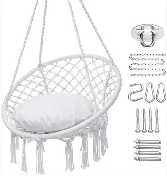 Hammock Chair Hanging Chair Swing with Heavy Duty Hanging Hardware Kit Indoor Macrame Swing Chairs Cotton Rope