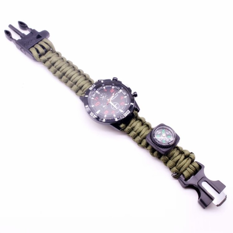 Custom Multifunction 550 Paracord Watch Outdoor Survival Watch Bracelet With Fire Starter