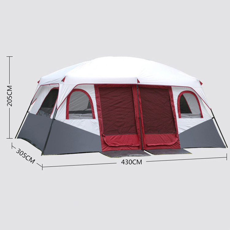 Wholesale Custom High Quality New Style Double Layer 210T Iron Pole Camping Outdoor Tent For 6-12 Persons