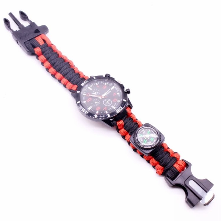 Custom Multifunction 550 Paracord Watch Outdoor Survival Watch Bracelet With Fire Starter