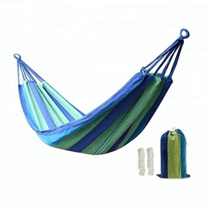 Blue Single Person Canvas Cotton Hammock Swing For Indoor and Outdoor