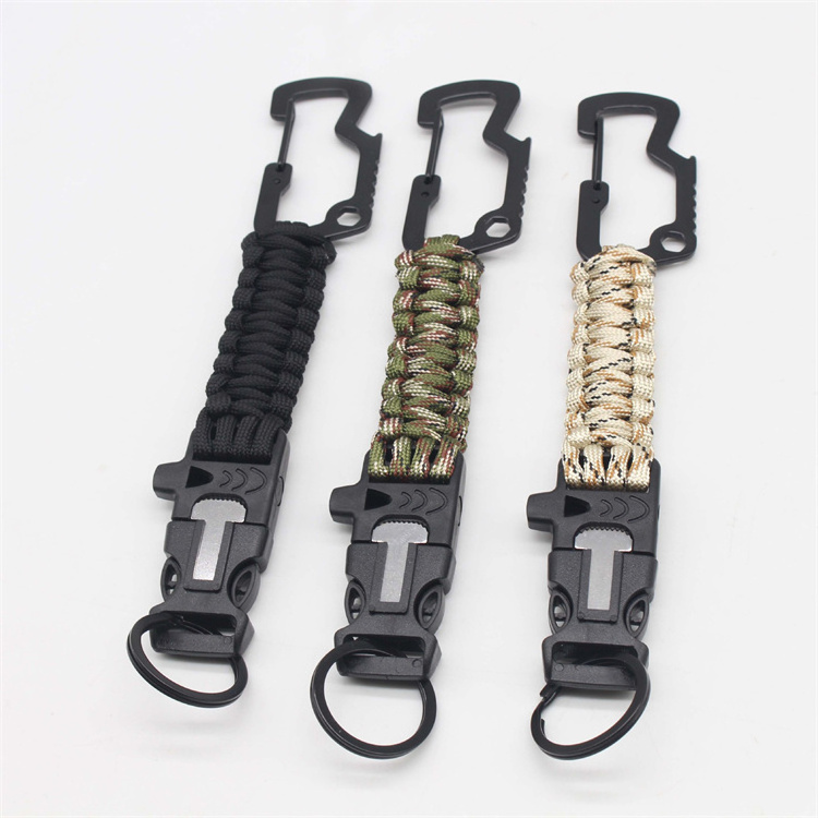 Camping Hiking Bag Accessories Braided Lanyard Utility Ring Hook Paracord 550 Keychain with Carabiner and Key Ring